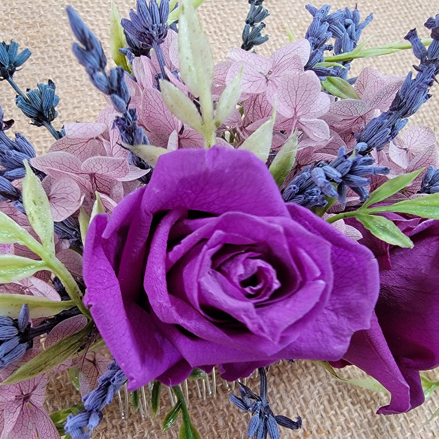 Preserved Rose & Lavender Hair Comb: Boho Bridal Hair Accessory