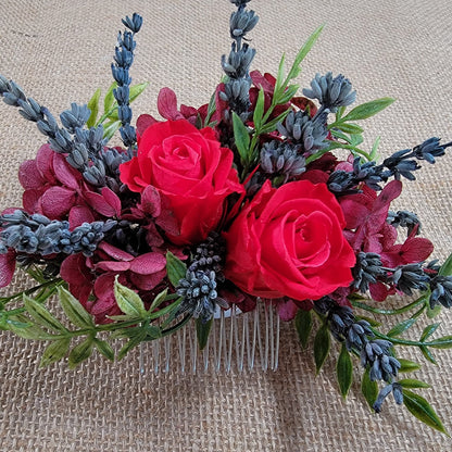 Preserved Rose Lavender Hair Comb: Boho Bridal Hair Accessory