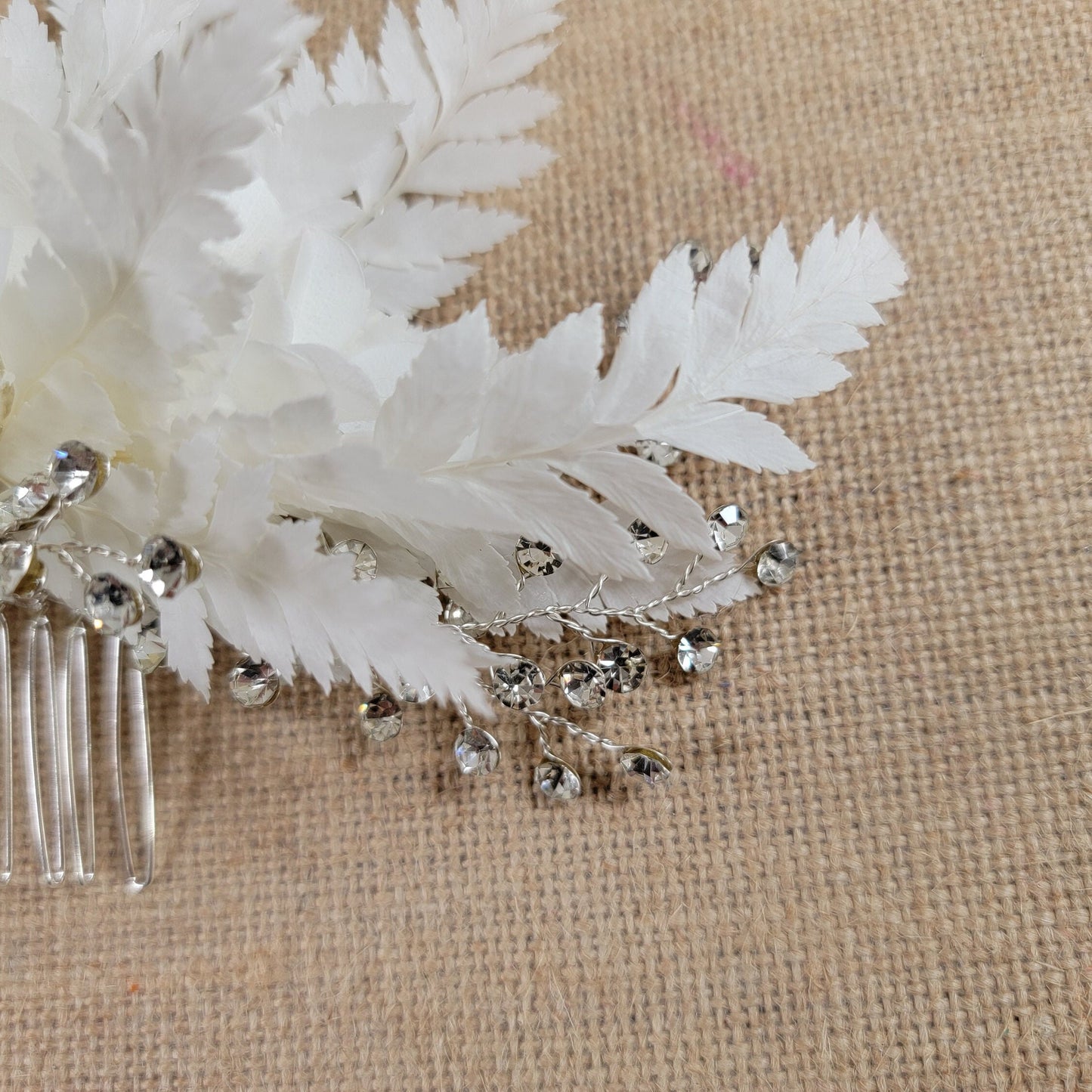 Preserved Rose Hair Comb: White Ferns, Lily of the Valley, Bridal Wedding