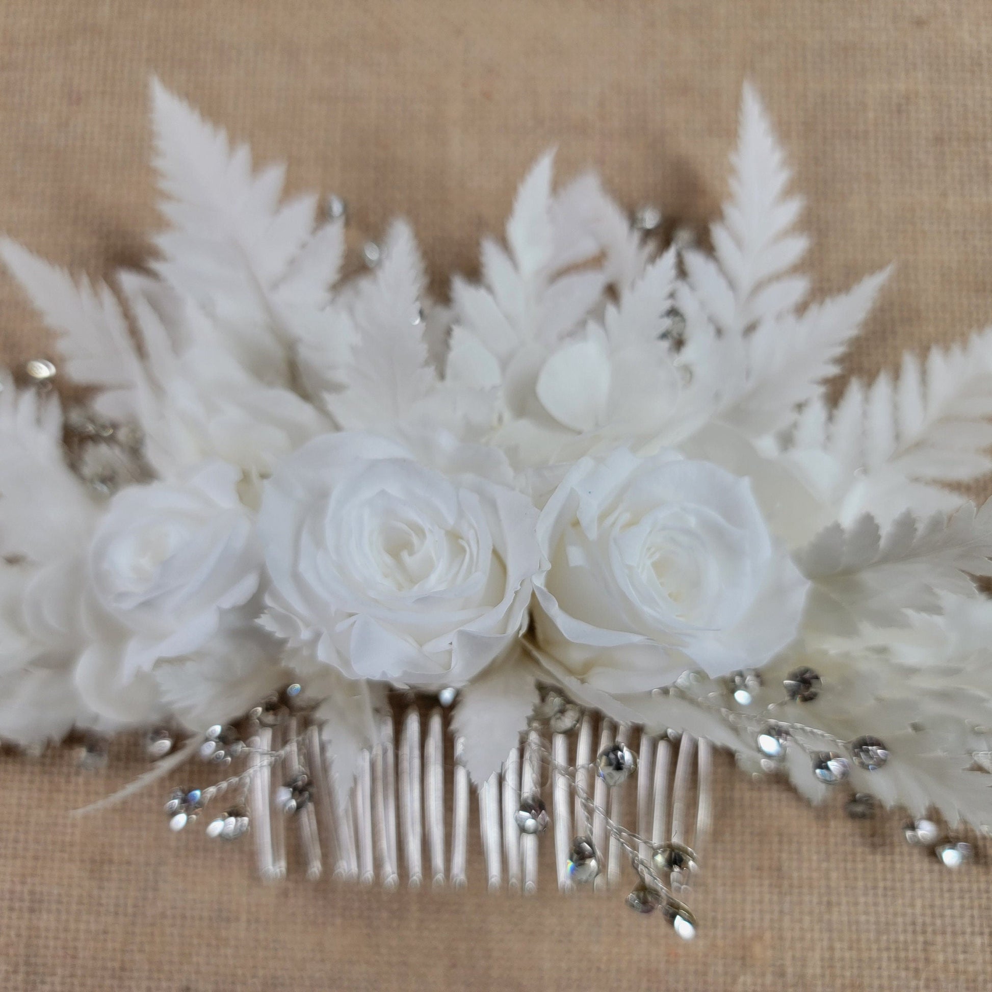 Preserved Rose Hair Comb: White Ferns, Lily of the Valley, Bridal Wedding