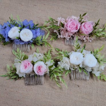 Preserved Rose & Hydrangea Hair Comb: Boho Bridal Accessory