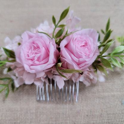 Preserved Rose & Hydrangea Hair Comb: Boho Bridal Accessory