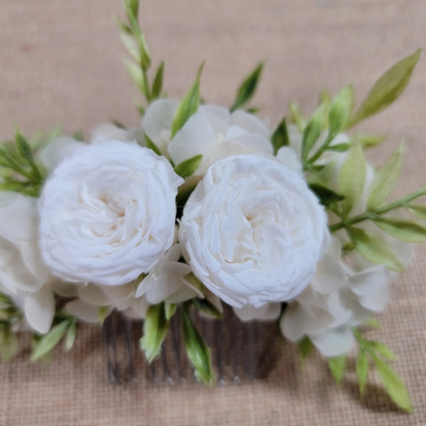 Preserved Rose & Hydrangea Hair Comb: Boho Bridal Accessory