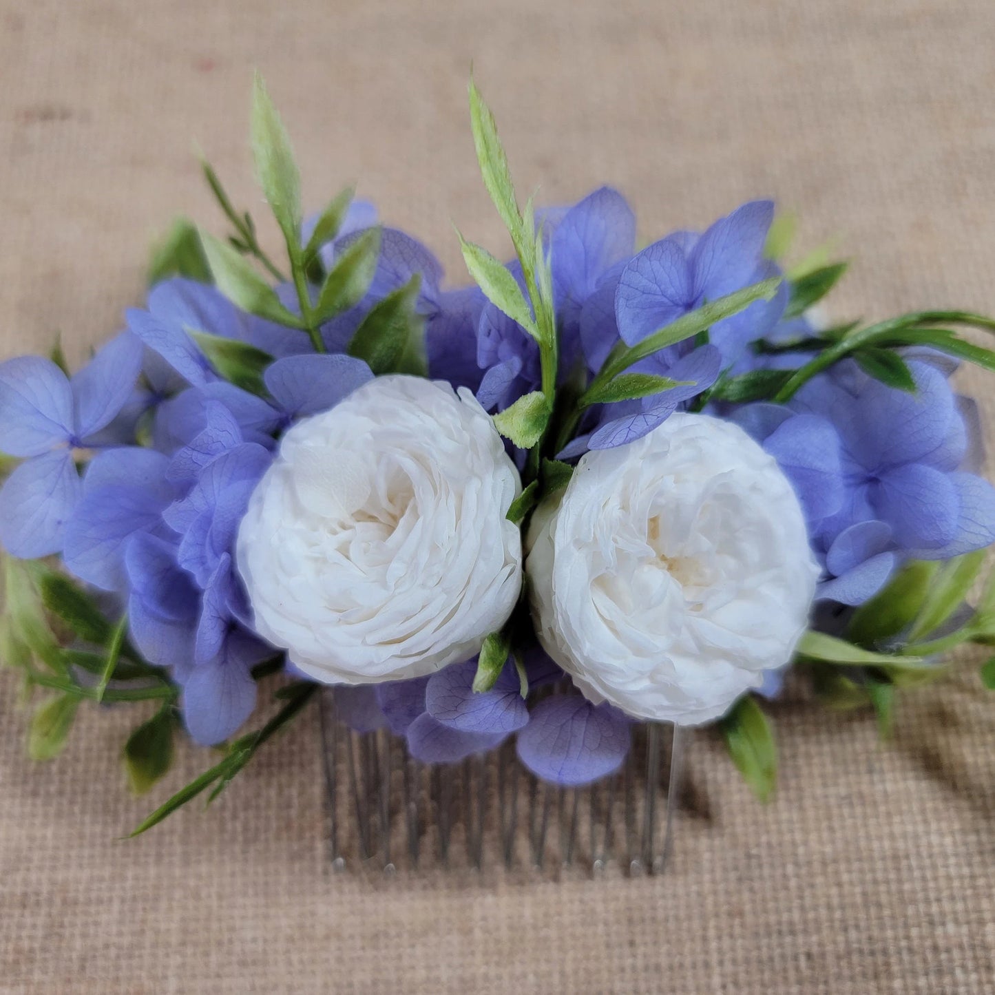 Preserved Rose & Hydrangea Hair Comb: Boho Bridal Accessory