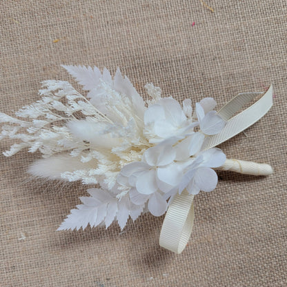 Rustic Dried Flower Wrist Corsage: Cream & White Wedding Accessory