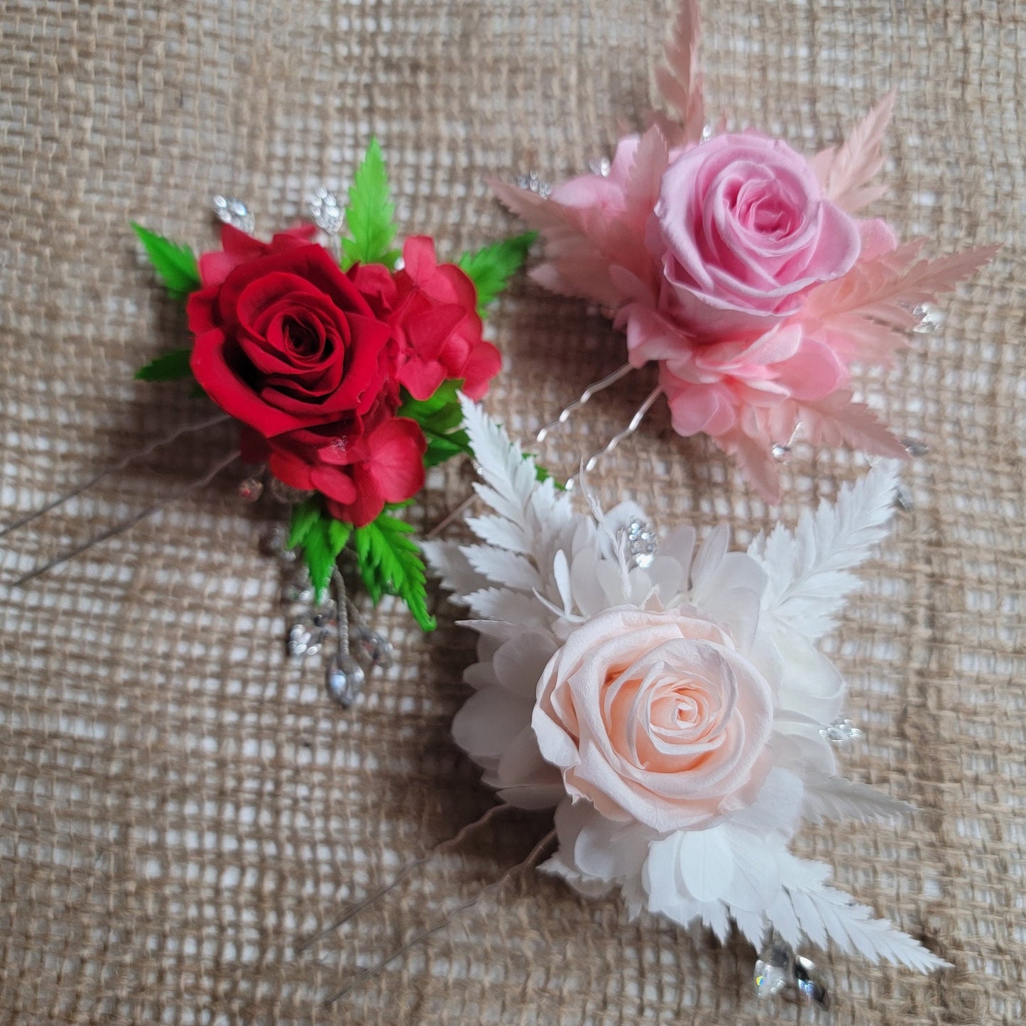 Preserved Rose Hair Pins: Dried Floral Wedding Hair Accessories