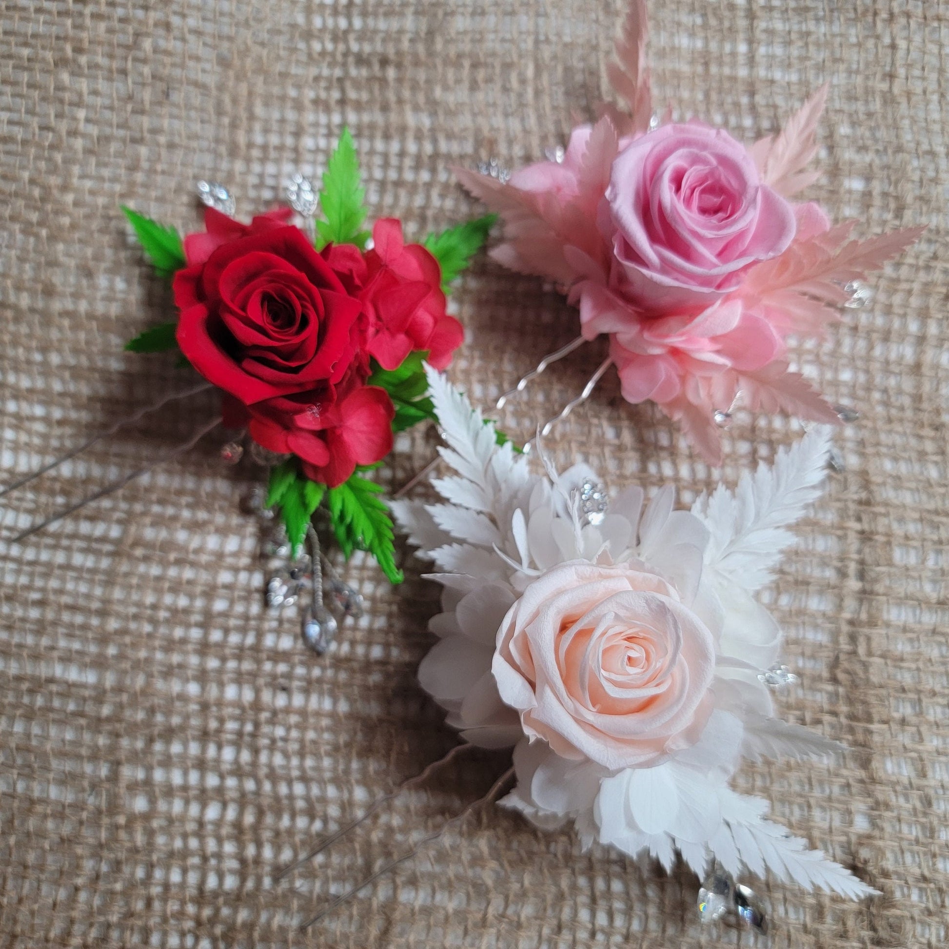 Preserved Rose Hair Pins: Dried Floral Wedding Hair Accessories