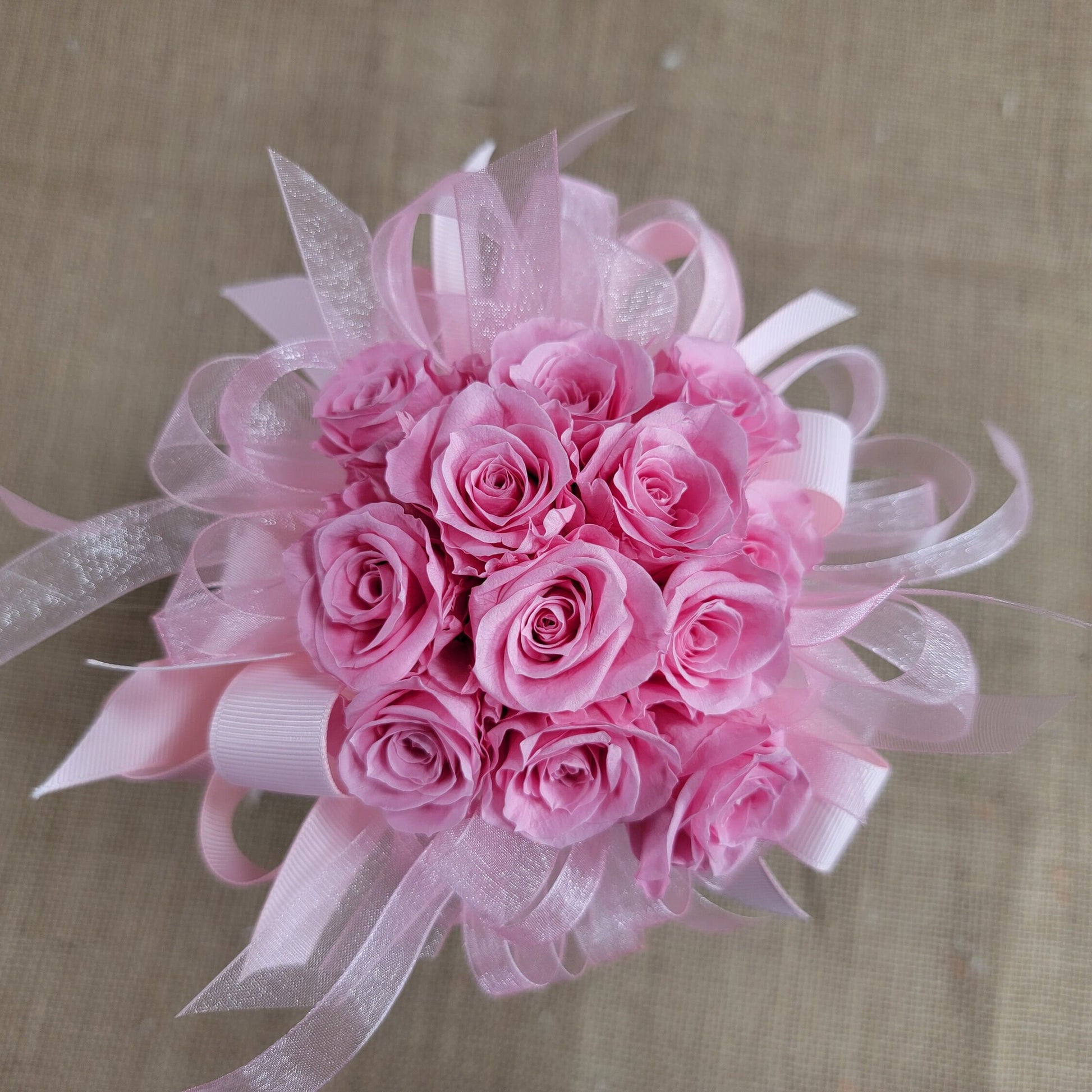 Preserved Pink Rose Wedding Bouquet: Bridesmaid Flowers, Matching Boutonniere