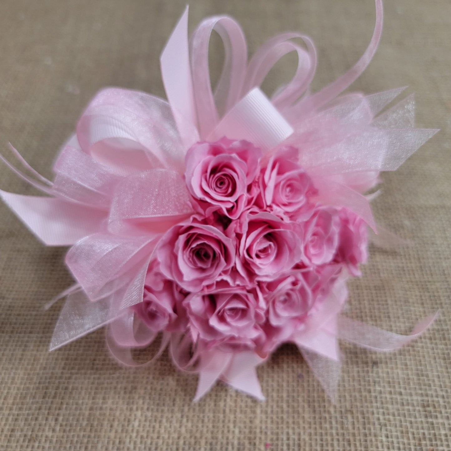 Preserved Pink Rose Wedding Bouquet: Bridesmaid Flowers, Matching Boutonniere