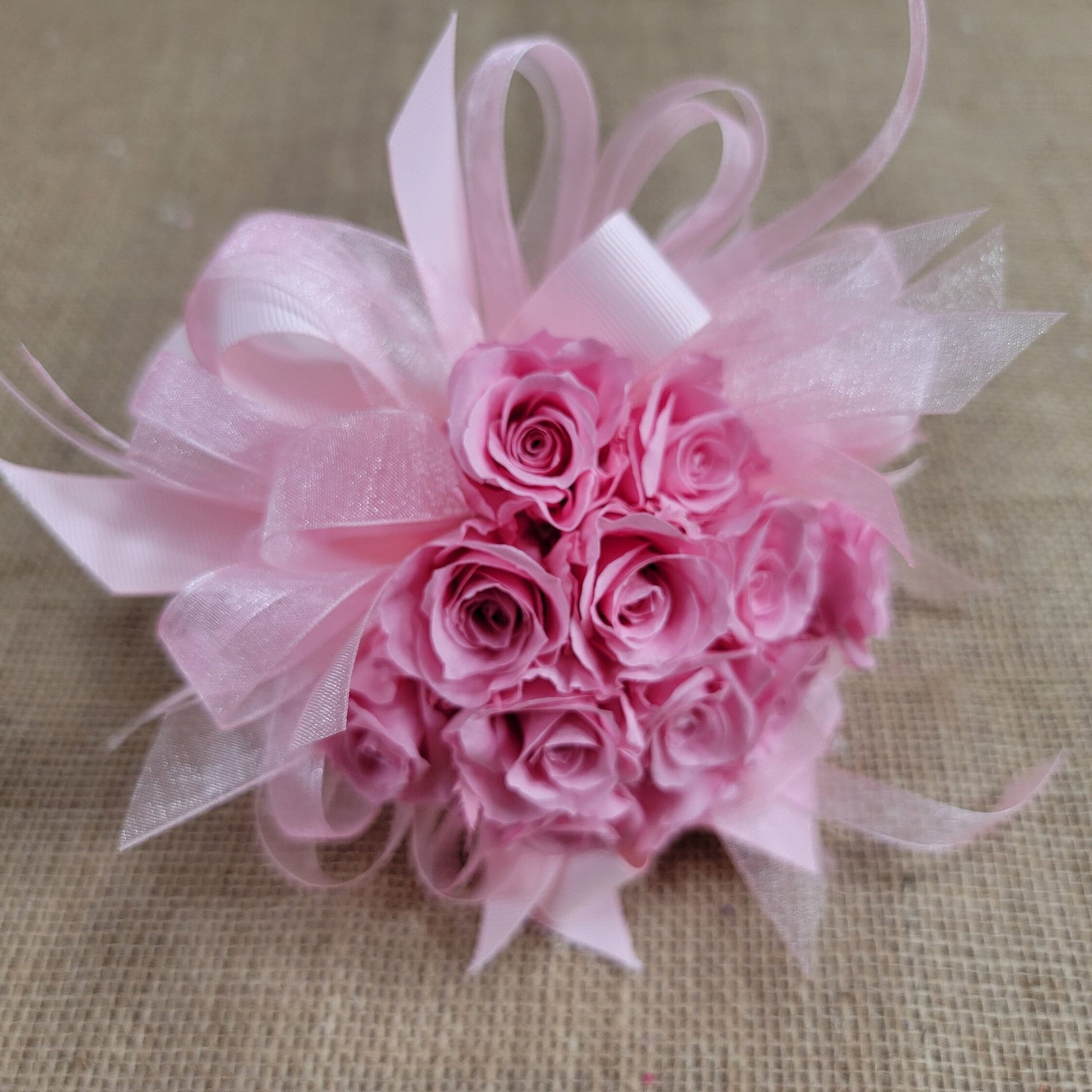 Preserved Pink Rose Wedding Bouquet: Bridesmaid Flowers, Matching Boutonniere