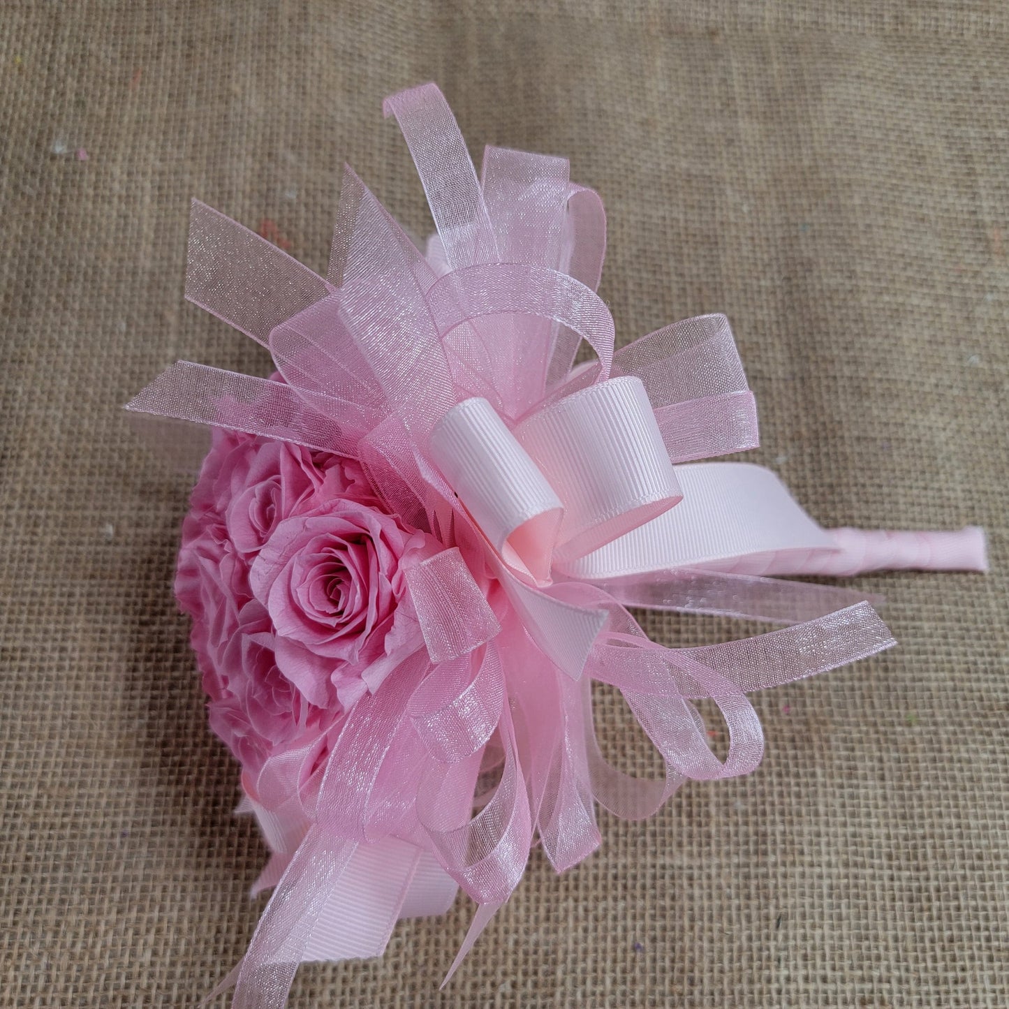 Preserved Pink Rose Wedding Bouquet: Bridesmaid Flowers, Matching Boutonniere