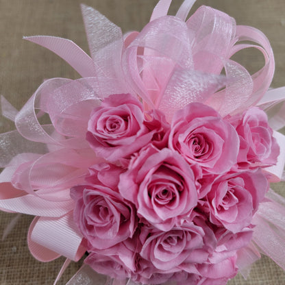 Preserved Pink Rose Wedding Bouquet: Bridesmaid Flowers, Matching Boutonniere