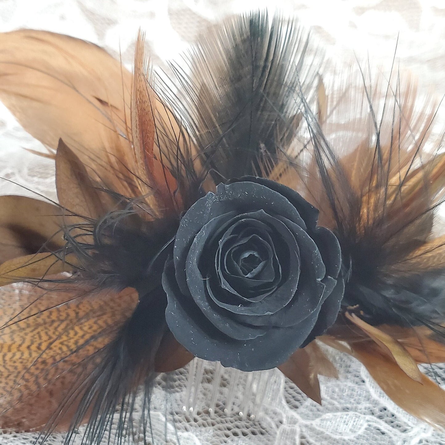 Black Rose Corsage: Boho Dried Flower Wedding Wristlet or Hair Comb