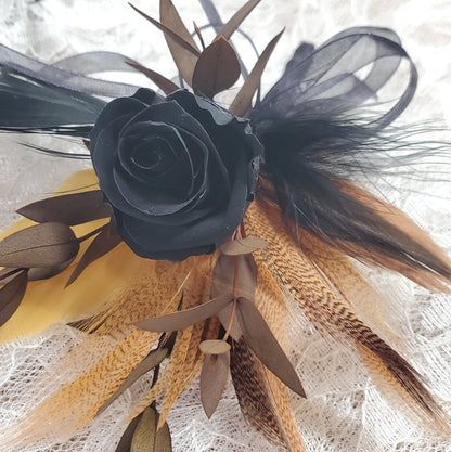 Black Preserved Rose Boutonniere: Wedding Prom Corsage