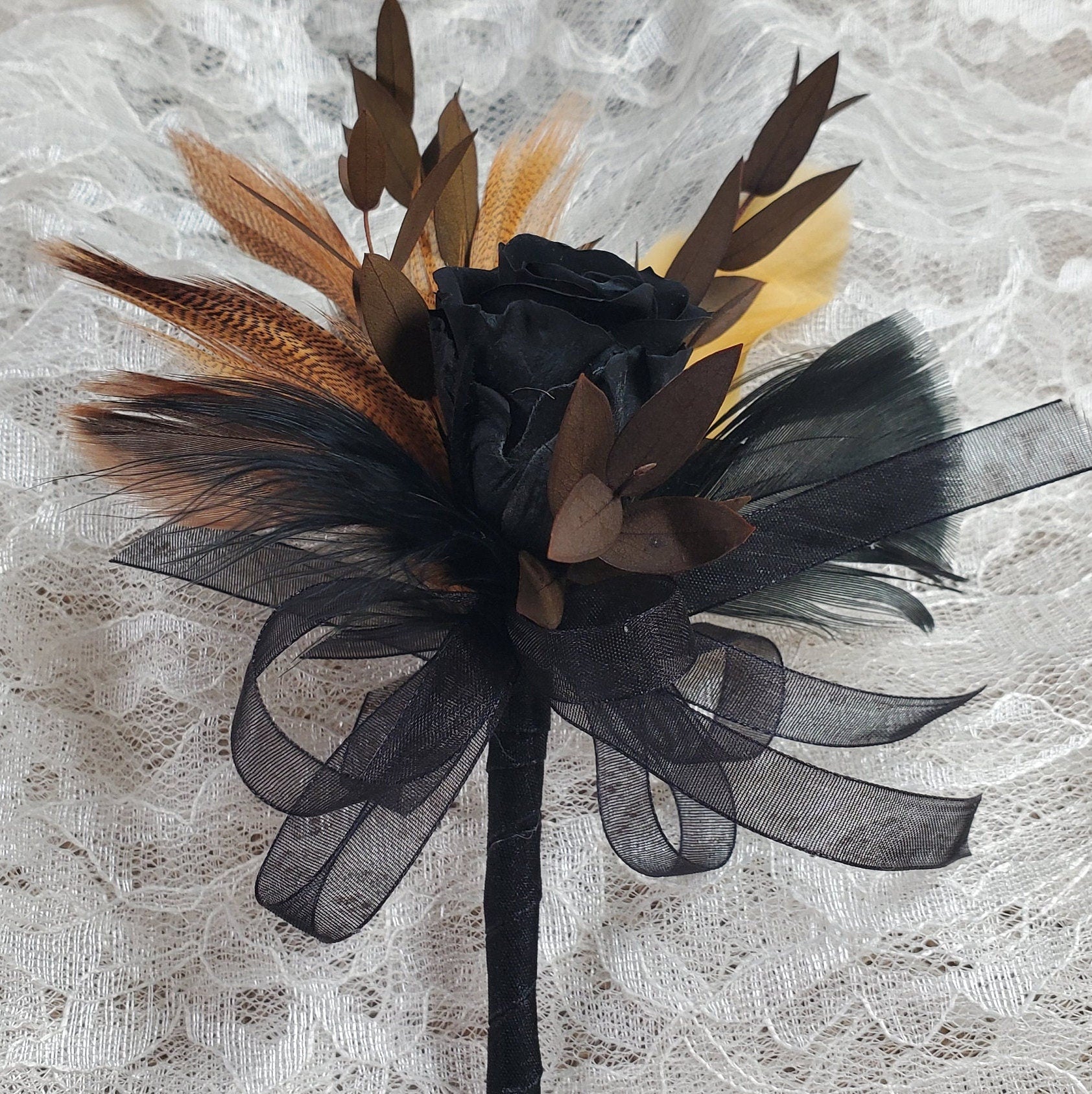 Black Preserved Rose Boutonniere: Wedding Prom Corsage