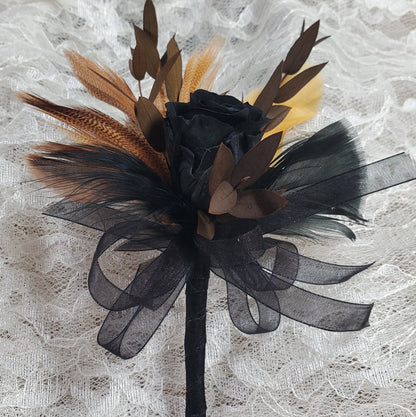 Black Preserved Rose Boutonniere: Wedding Prom Corsage