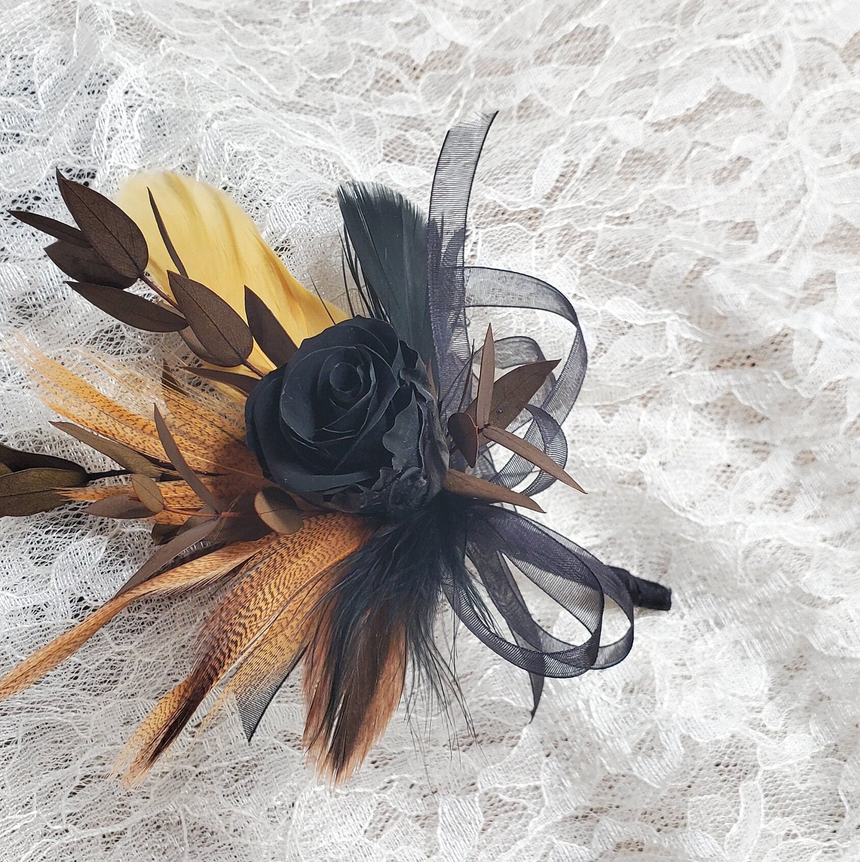 Black Preserved Rose Boutonniere: Wedding Prom Corsage