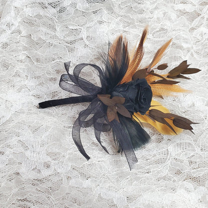 Black Rose Corsage: Boho Dried Flower Wedding Wristlet or Hair Comb
