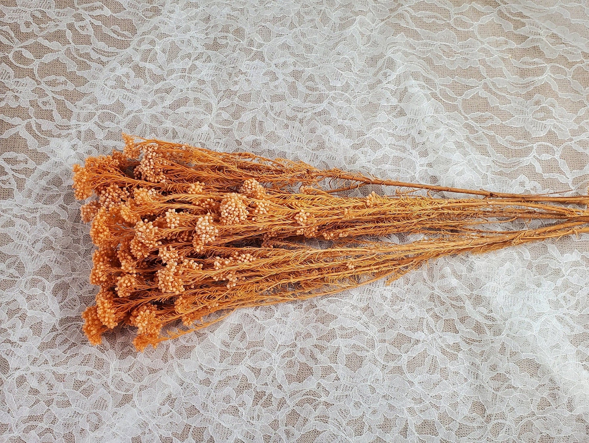 Bleached Orange Preserved Rice Flower: Wedding Bouquet Arrangement (19-20" Tall)