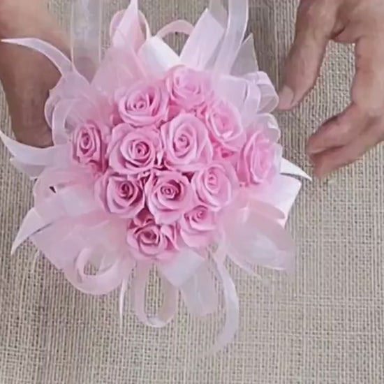 Preserved Pink Rose Wedding Bouquet: Bridesmaid Flowers, Matching Boutonniere