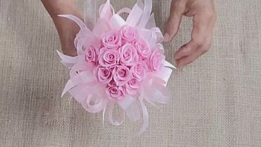 Preserved Pink Rose Wedding Bouquet: Bridesmaid Flowers, Matching Boutonniere
