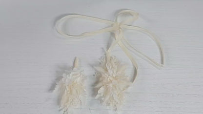 Rustic Dried Flower Wrist Corsage: Cream & White Wedding Accessory