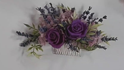 Preserved Rose & Lavender Hair Comb: Boho Bridal Hair Accessory