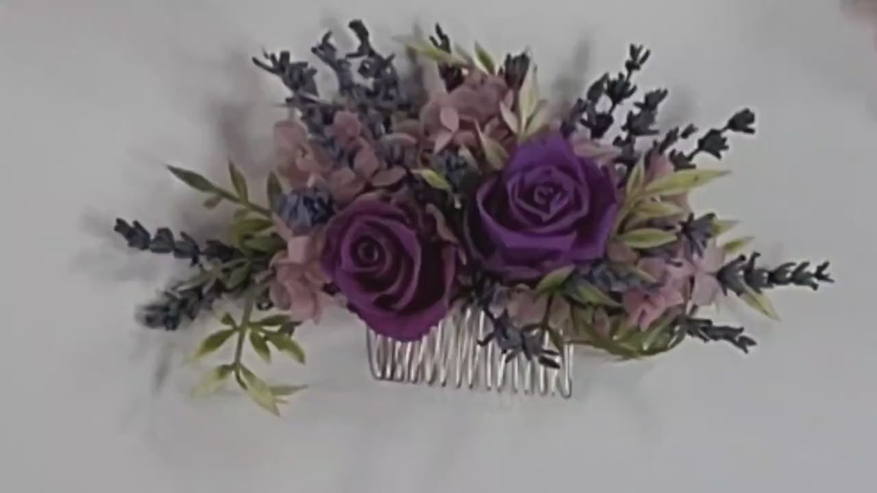 Preserved Rose & Lavender Hair Comb: Boho Bridal Hair Accessory