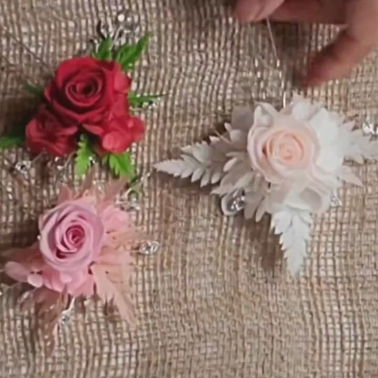 Preserved Rose Hair Pins: Dried Floral Wedding Hair Accessories