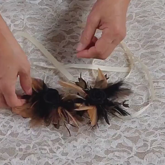 Black Rose Corsage: Boho Dried Flower Wedding Wristlet or Hair Comb