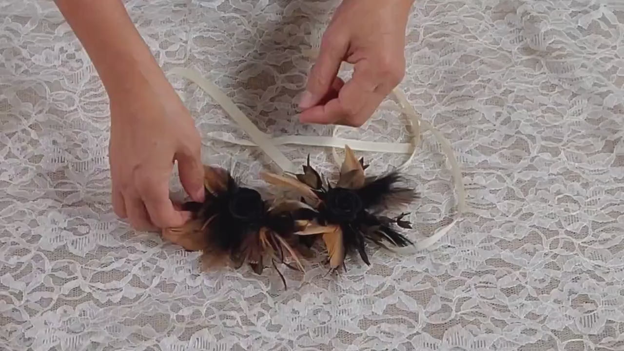 Black Rose Corsage: Boho Dried Flower Wedding Wristlet or Hair Comb