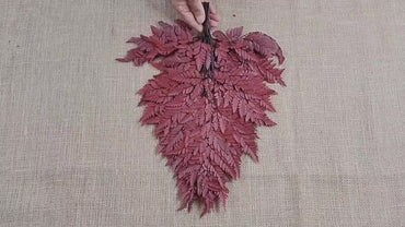 Wine Red Preserved Fern Leather Leaf: 10 Stems Floral Decor