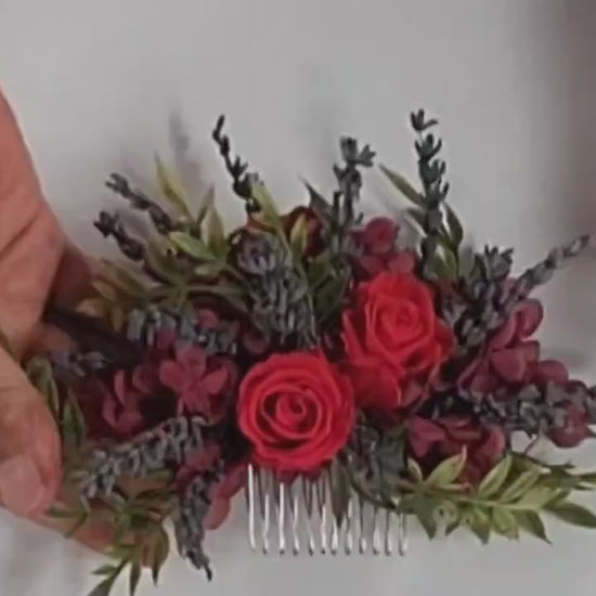 Preserved Rose Lavender Hair Comb: Boho Bridal Hair Accessory
